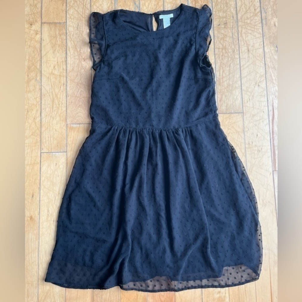 H&M Sleeveless Black Mesh Polka Dot Dress Size 6